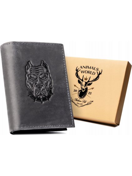 ALWAYS WILD ČERNÁ KOŽENÁ PENĚŽENKA S RAŽBOU PSA A146 (Velikost ONE SIZE)