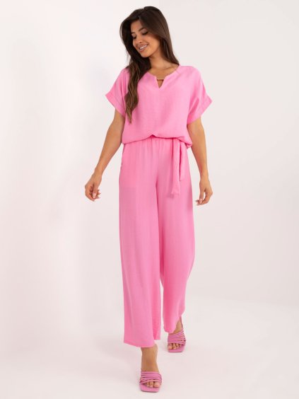 BABY RŮŽOVÁ LETNÍ SOUPRAVA SE ŠIROKÝMI NOHAVICEMI (Velikost ONE SIZE)