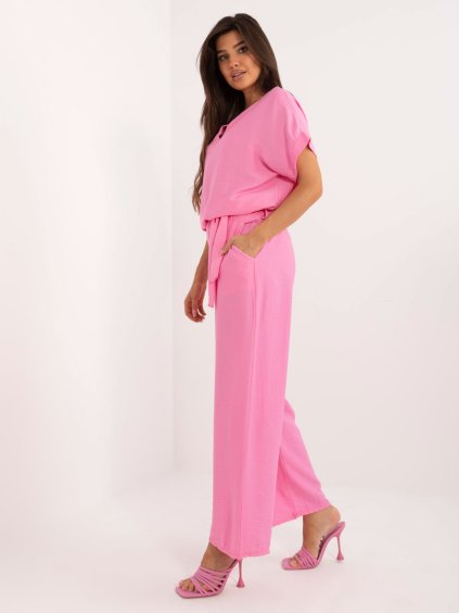 BABY RŮŽOVÁ LETNÍ SOUPRAVA SE ŠIROKÝMI NOHAVICEMI (Velikost ONE SIZE)