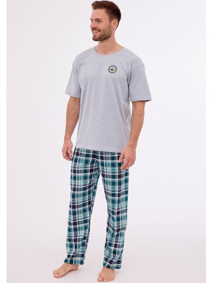 ŠEDO-MODRÉ KÁROVANÉ PYŽAMO CORNETTE EXPLORE PLUS (Velikost 3XL)