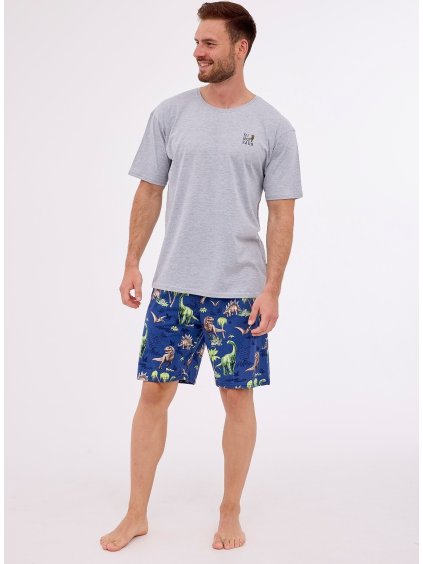 ŠEDO-MODRÉ PYŽAMO SE VZOREM CORNETTE DINOSAUR PLUS (Velikost 5XL)
