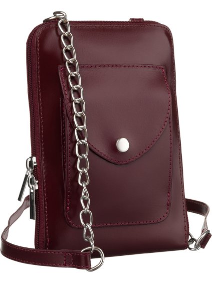 ČOKOLÁDOVĚ HNĚDÁ KOŽENÁ CROSSBODY KABELKA S POUZDREM NA TELEFON (Velikost ONE SIZE)