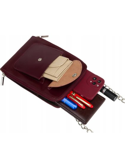 ČOKOLÁDOVĚ HNĚDÁ KOŽENÁ CROSSBODY KABELKA S POUZDREM NA TELEFON (Velikost ONE SIZE)
