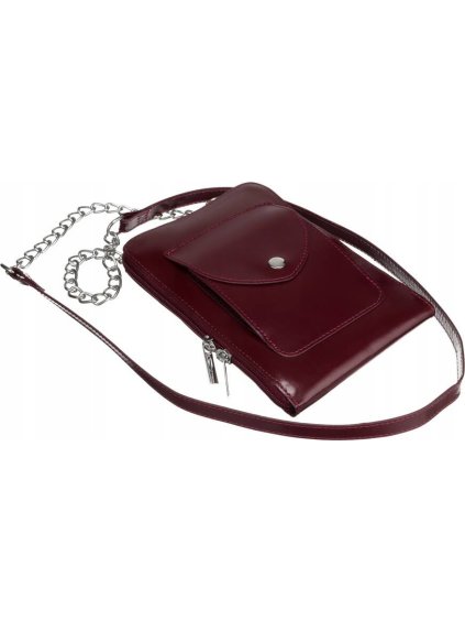 ČOKOLÁDOVĚ HNĚDÁ KOŽENÁ CROSSBODY KABELKA S POUZDREM NA TELEFON (Velikost ONE SIZE)