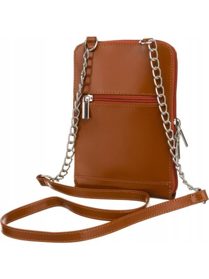 KARAMELOVĚ HNĚDÁ KOŽENÁ CROSSBODY KABELKA S POUZDREM NA TELEFON (Velikost ONE SIZE)