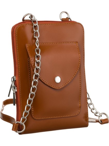 KARAMELOVĚ HNĚDÁ KOŽENÁ CROSSBODY KABELKA S POUZDREM NA TELEFON (Velikost ONE SIZE)