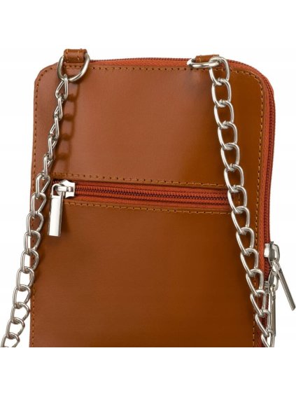 KARAMELOVĚ HNĚDÁ KOŽENÁ CROSSBODY KABELKA S POUZDREM NA TELEFON (Velikost ONE SIZE)
