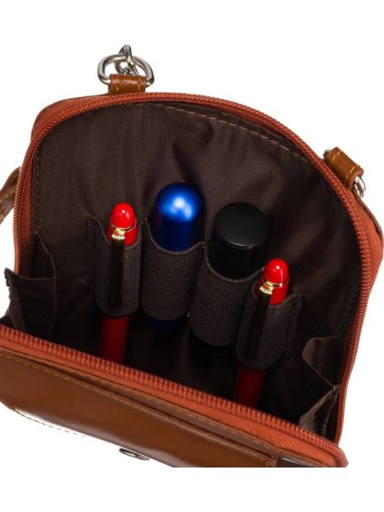 KARAMELOVĚ HNĚDÁ KOŽENÁ CROSSBODY KABELKA S POUZDREM NA TELEFON (Velikost ONE SIZE)