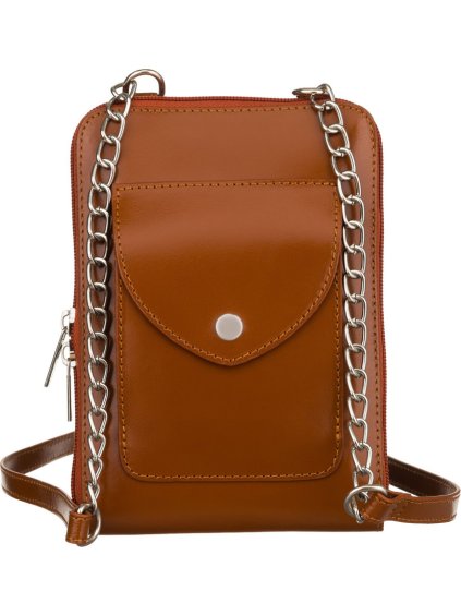KARAMELOVĚ HNĚDÁ KOŽENÁ CROSSBODY KABELKA S POUZDREM NA TELEFON (Velikost ONE SIZE)
