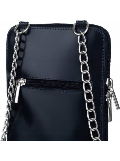 TMAVĚ MODRÁ KOŽENÁ CROSSBODY KABELKA S POUZDREM NA TELEFON