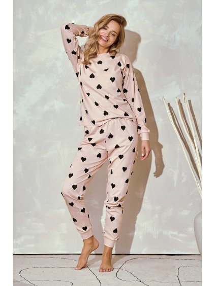 PUDROVÉ PYŽAMO SE SRDÍČKY TARO HANNAH (Velikost M)