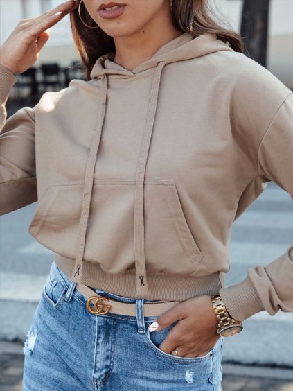 BÉŽOVÁ CROP MIKINA S KAPUCÍ TRENDHOOD
