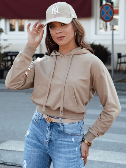 BÉŽOVÁ CROP MIKINA S KAPUCÍ TRENDHOOD