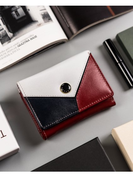PETERSON TŘÍBAREVNÁ-ČERVENO-BÍLO-TMAVĚ MODRÁ MALÁ DÁMSKÁ KOŽENÁ PENĚŽENKA Y271 (Velikost ONE SIZE)