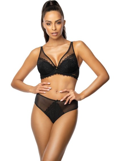 ČERNÁ KRAJKOVÁ TANGA MAT ESTELLE (Velikost 36)