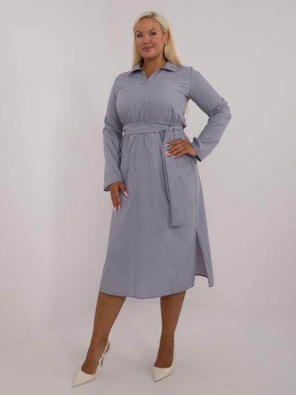ŠEDÉ BAVLNĚNÉ PLUS SIZE ŠATY