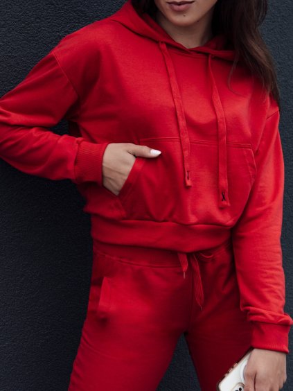 ČERVENÁ CROP MIKINA S KAPUCÍ TRENDHOOD