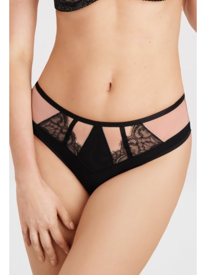 BRAZILKY Z ČERNÉ KRAJKY GORSENIA BLACK TO BLACK (Velikost XL)
