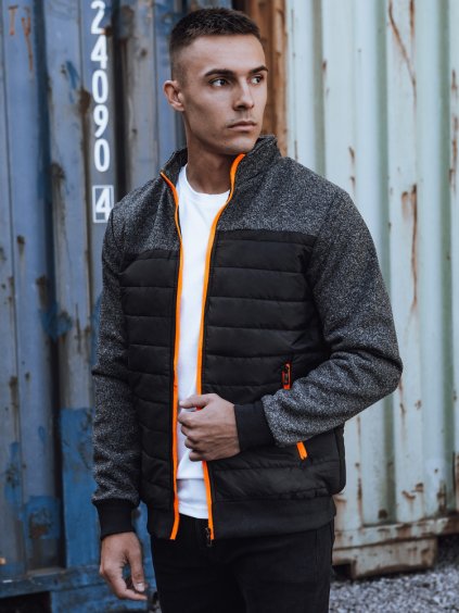 TMAVĚ MODRÁ PÁNSKÁ PŘECHODOVÁ BUNDA S ORANŽOVÝMI ZIPY