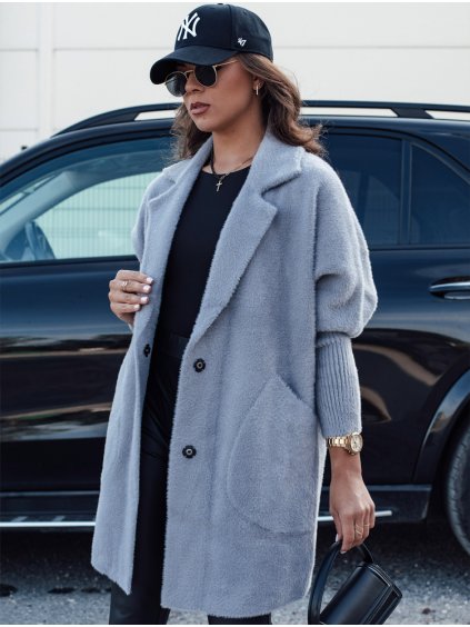 MODRO-ŠEDÝ DÁMSKÝ KABÁT Z ALPAKY RITA II (Velikost ONE SIZE)