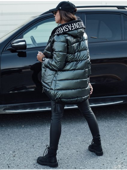 TMAVĚ ZELENÁ PROŠÍVANÁ ASYMETRICKÁ BUNDA FASHION CHIC