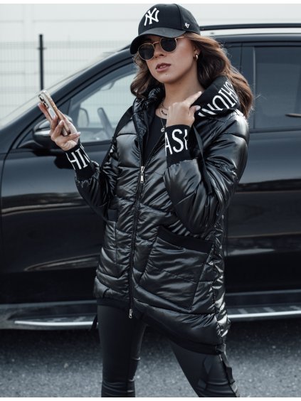 ČERNÁ PROŠÍVANÁ ASYMETRICKÁ BUNDA FASHION CHIC