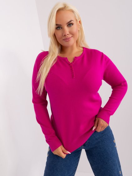 FUCHSIOVÝ LEHKÝ SVETR S KNOFLÍKY VE VÝSTŘIHU (Velikost L/XL)