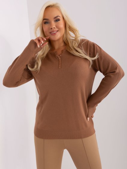 HNĚDÝ SVETR S KNOFLÍČKY (Velikost L/XL)