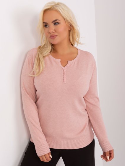 SVĚTLE RŮŽOVÝ SVETR S KNOFLÍČKY (Velikost L/XL)