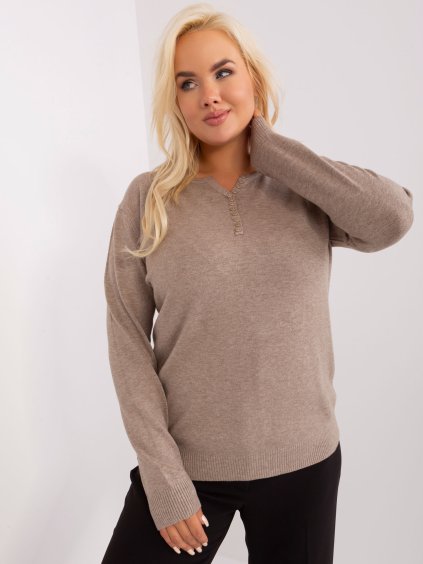 TMAVĚ BÉŽOVÝ SVETR S KNOFLÍČKY (Velikost L/XL)