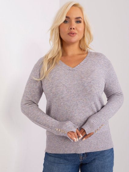 ŠEDÝ MĚKKÝ SVETR S VÝSTŘIHEM (Velikost XL/2XL)