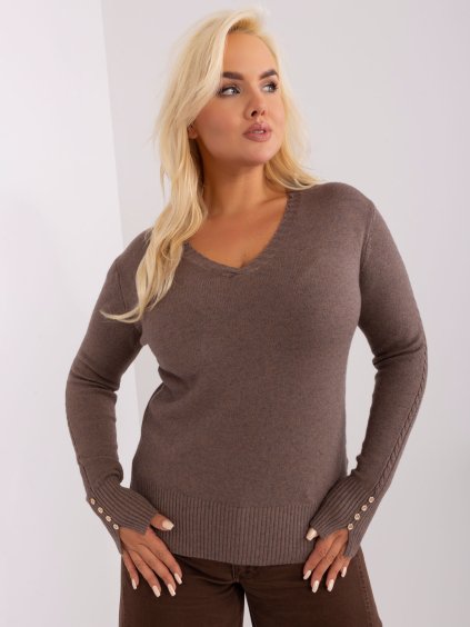 HNĚDÝ MĚKKÝ SVETR S VÝSTŘIHEM (Velikost XL/2XL)