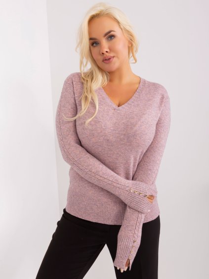 SVĚTLE RŮŽOVÝ MĚKKÝ SVETR S VÝSTŘIHEM (Velikost XL/2XL)