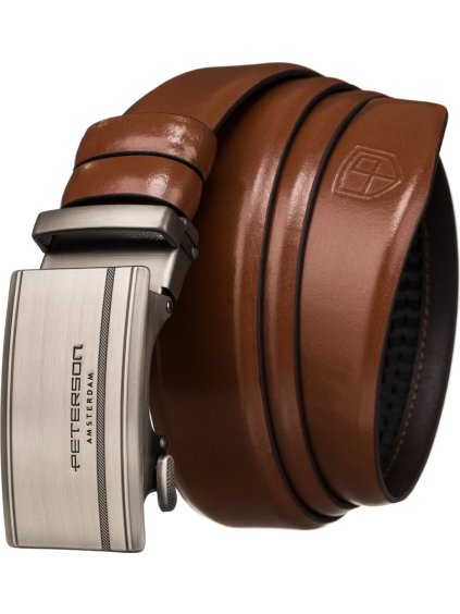 PETERSON HNĚDÝ ELEGANTNÍ OPASEK SE STŘÍBRNOU SPONOU (Velikost 105)
