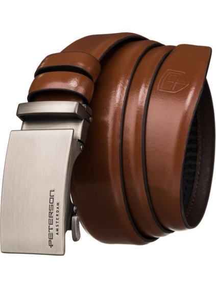 PETERSON HNĚDÝ ELEGANTNÍ OPASEK SE STŘÍBRNOU SPONOU (Velikost 105)