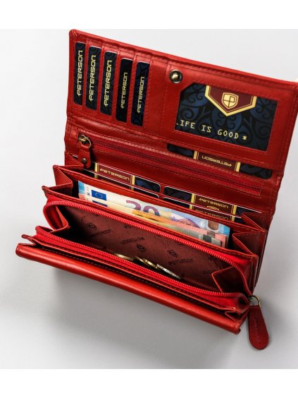 PETERSON ČERVENÁ HLADKÁ KOŽENÁ PENĚŽENKA Y359 (Velikost ONE SIZE)