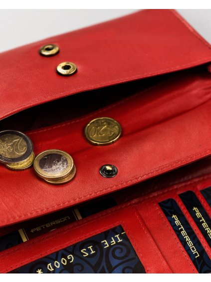 PETERSON ČERVENÁ HLADKÁ KOŽENÁ PENĚŽENKA Y359 (Velikost ONE SIZE)