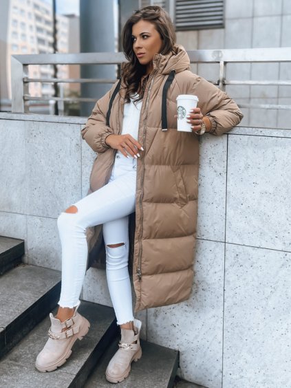 TMAVĚ BÉŽOVÝ DLOUHÝ VYTEPLENÝ KABÁT COZYSEASON (Velikost S)