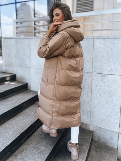 TMAVĚ BÉŽOVÝ DLOUHÝ VYTEPLENÝ KABÁT COZYSEASON (Velikost S)