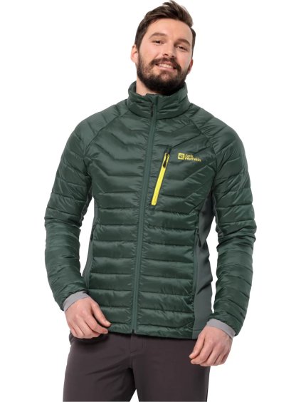 TMAVĚ ZELENÁ PÁNSKÁ PROŠÍVANÁ BUNDA JACK WOLFSKIN ROUTEBURN PRO INS JACKET (Velikost L)