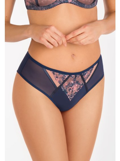 TMAVĚ MODRÉ BRAZILKY S KRAJKOU GORSENIA EDNA (Velikost XL)