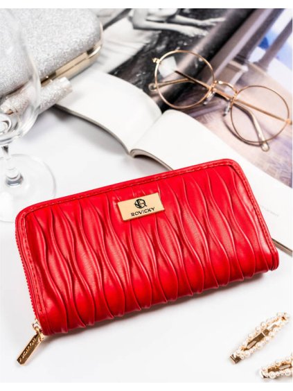 ČERVENÁ DÁMSKÁ PENĚŽENKA S MAČKANÝM EFEKTEM ROVICKY V284 (Velikost ONE SIZE)