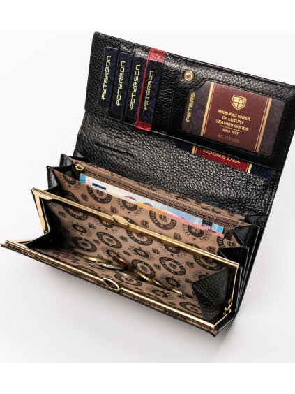 ELEGANTNÍ ČERNO-ČERVENÁ DÁMSKÁ KOŽENÁ PENĚŽENKA PETERSON Y688