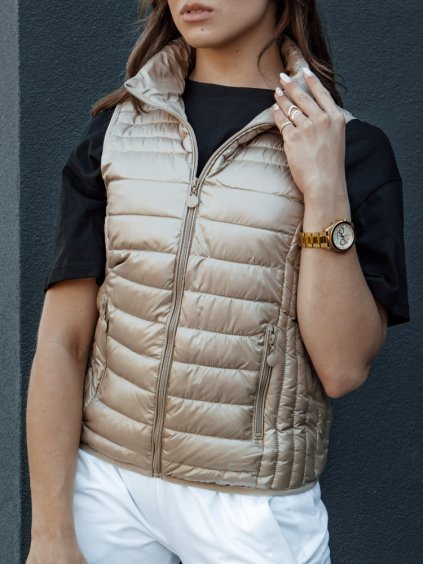 BÉŽOVÁ DÁMSKÁ PROŠÍVANÁ VESTA SE STOJÁČKEM STYLISHZ