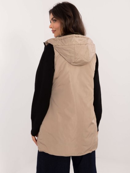 KHAKI-BÉŽOVÁ DÁMSKÁ OBOUSTRANNÁ VESTA S KAPSAMI (Velikost S)