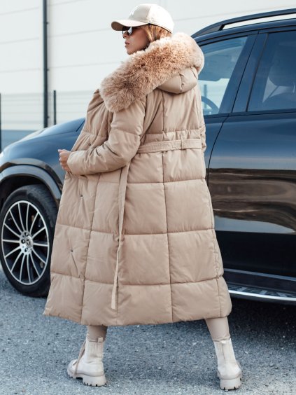 BÉŽOVÝ DÁMSKÝ DLOUHÝ PROŠÍVANÝ KABÁT GLAMWARM