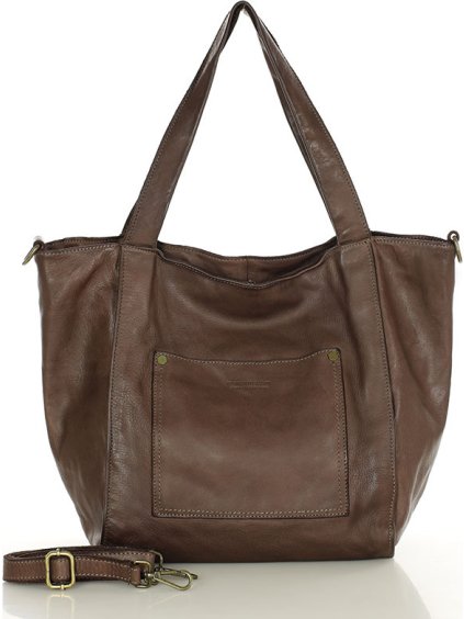 MARCO MAZZINI TMAVĚ HNĚDÁ PROSTORNÁ KOŽENÁ SHOPPER KABELKA (Velikost ONE SIZE)