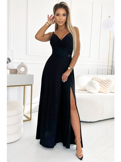 ELEGANTNÍ ČERNÉ MAXI ŠATY SE TŘPYTKAMI