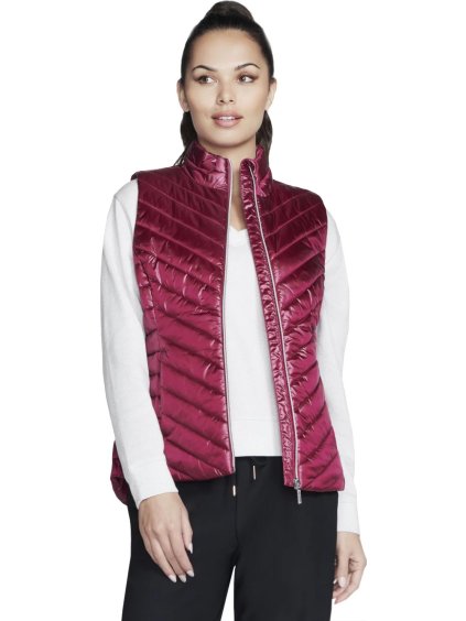 TMAVĚ RŮŽOVÁ DÁMSKÁ VESTA SKECHERS GO SHIELD SHINE VEST (Velikost L)