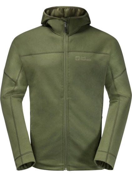 TMAVĚ ZELENÁ PÁNSKÁ FLEECOVÁ BUNDA JACK WOLFSKIN HIRSCHBERG HOODED FZ M (Velikost 3XL)